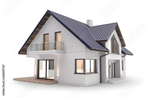 Modern house isolated on white, 3D illustration