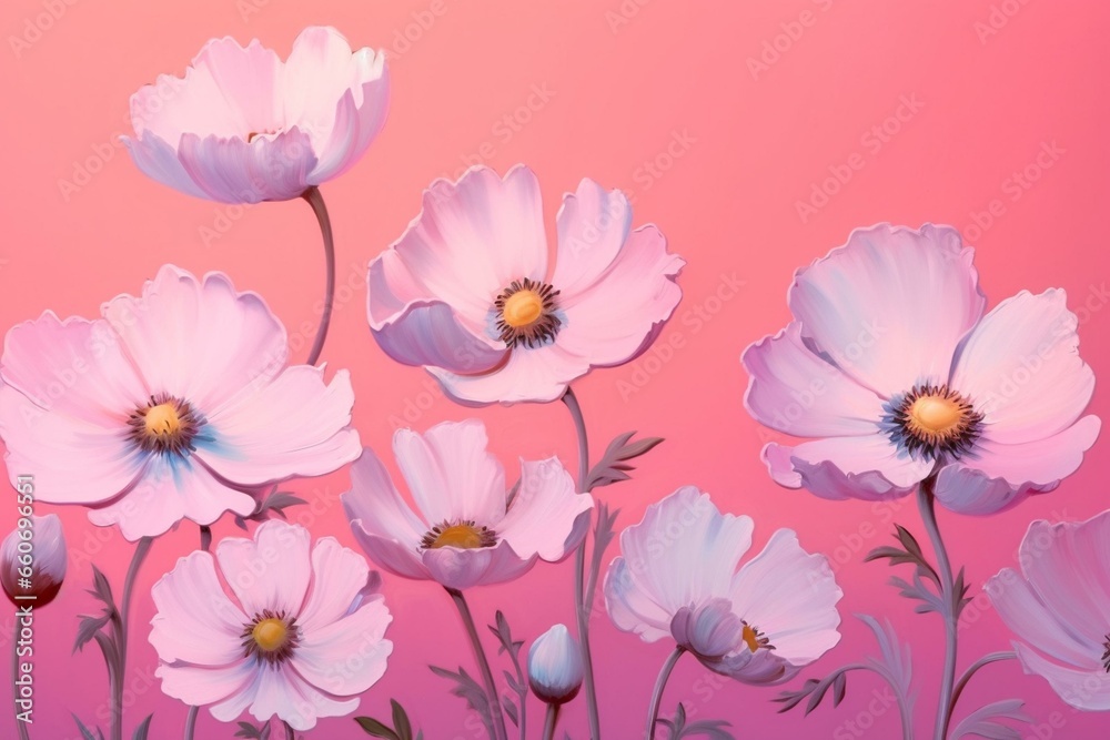 Pastel flowers on a soft pink backdrop. Generative AI