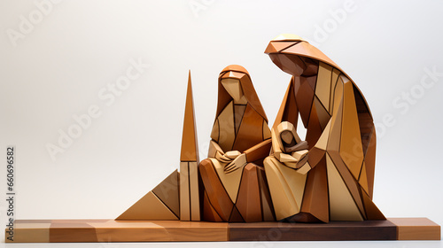 sagrada família de jesus cristo arte geométrica talhada de madeira 