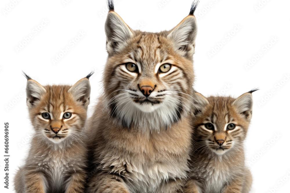 Bobcat Motherhood on isolated background