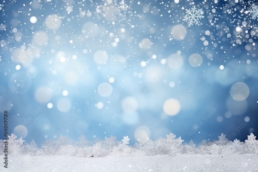 winter, christmas background with snow, bokeh. copy space. High quality photo