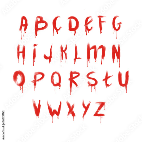 Halloween Splash Alphabet, Set of Various Blood Splashes in the Shape of Letters Isolated on White Background.