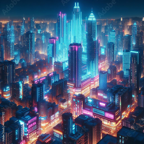 Futuristic cyberpunk city full of neon lights 