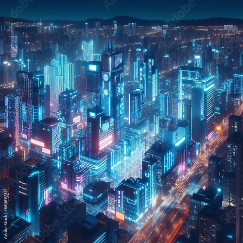 Futuristic cyberpunk city full of neon lights 