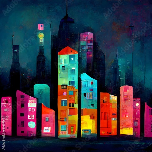 cityscape with neon colors only jelly shaped buildings surrealism 