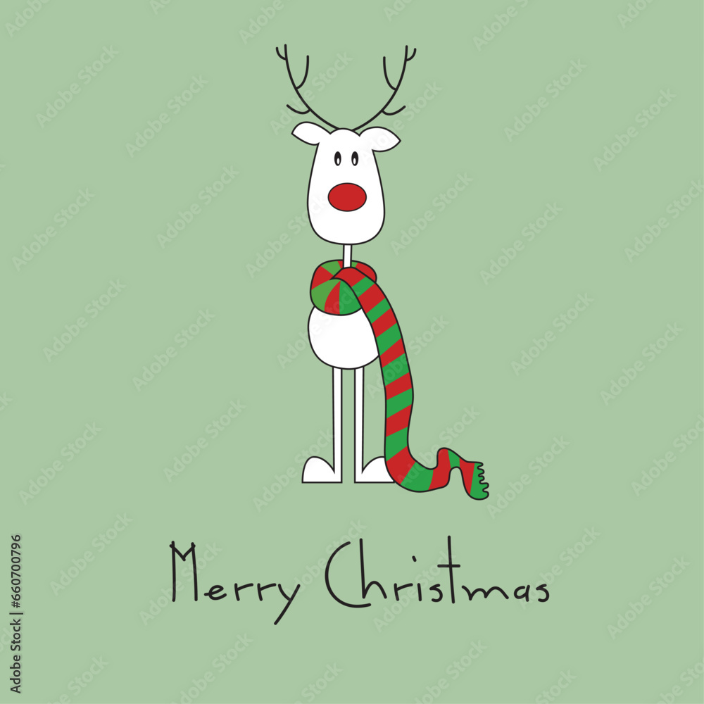 Cute Christmas reindeer on a green background. Christmas background, banner, or card.