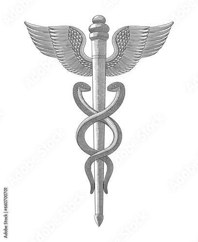 caduceus medical symbol, Vintage engraving drawing style vector illustration