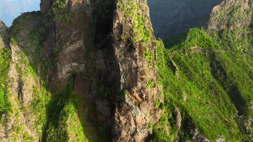 Mountain range at sunset golden hour, Sharp peak during sunrise, Nature summit panorama. Madeira. Portugal. Mountain range at sunset golden hour, Sharp peak during sunrise, Nature summit panorama. Madeira. Portugal.