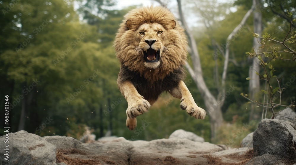 Fototapeta premium lion jumped while roaring