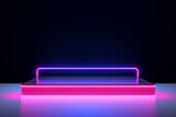 Abstract podium with neon lights, minimalist display, 3D rendering. Generative AI