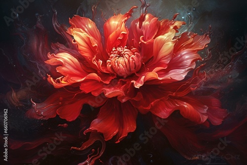 artwork of blooming red flower. Generative AI