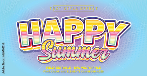 Happy Summer Text Style Effect. Editable Graphic Text Template.