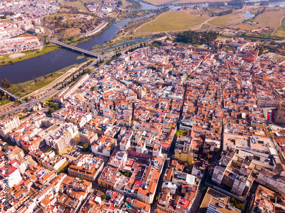 Panoramic view of quarters with buildings of Badajos, Spain