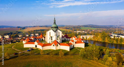 Aerial view of Pilgrimage Church of Saint John of Nepomuk  Zdar nad Sazavou  Czech Republic