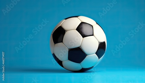 soccer ball closeup, light blue background with copy space 