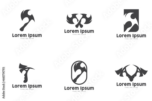 Axe Logo Design, Lumberjack Carpentry Wood Cutting Tool label, badge