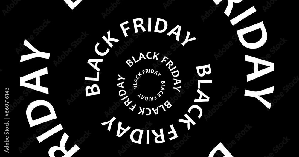 Black Friday Sale kinetic typography. Black friday tunnel spins text. Sale lettering