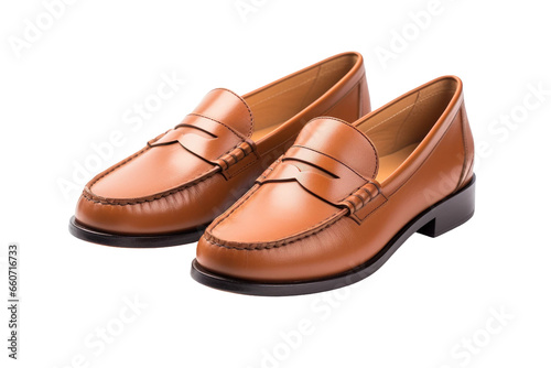 Women Classic Brown Leather Loafers on isolated background