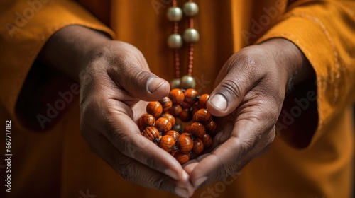 Closeup of a rosary held tightly in someones hands, each bead representing a prayer or intention.