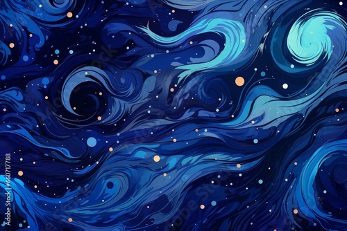 Seamless cosmic pattern with a blue abstract design. Generative AI