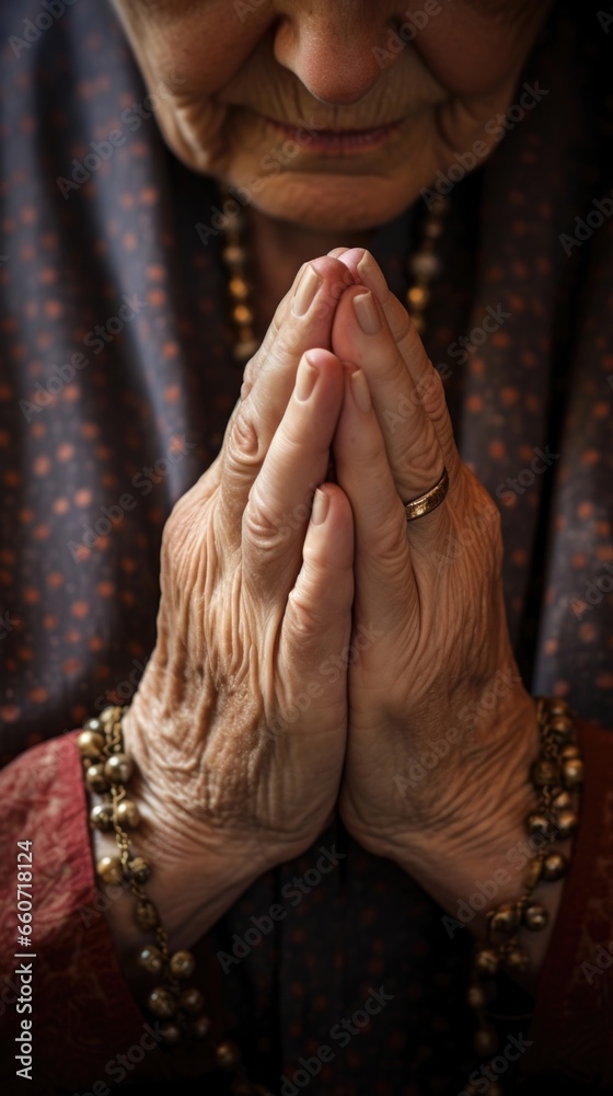 Closeup of a person holding a small cross in their hands, eyes closed in deep concentration as they engage in a healing prayer, showing the personal and intimate nature of this spiritual