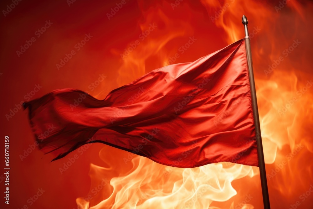 Concept photo of a worship flag with a fiery red background, depicting ...