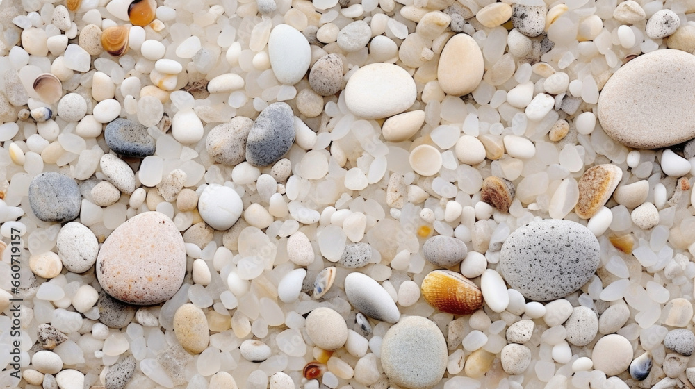 Texture of exposed aggregate concrete An elegant and sophisticated surface with a mix of small, delicate shells and pebbles in shades of beige and cream. The smooth and polished surface Texture of exposed aggregate concrete An elegant and sophisticated surface with a mix of small, delicate shells and pebbles in shades of beige and cream. The smooth and polished surface