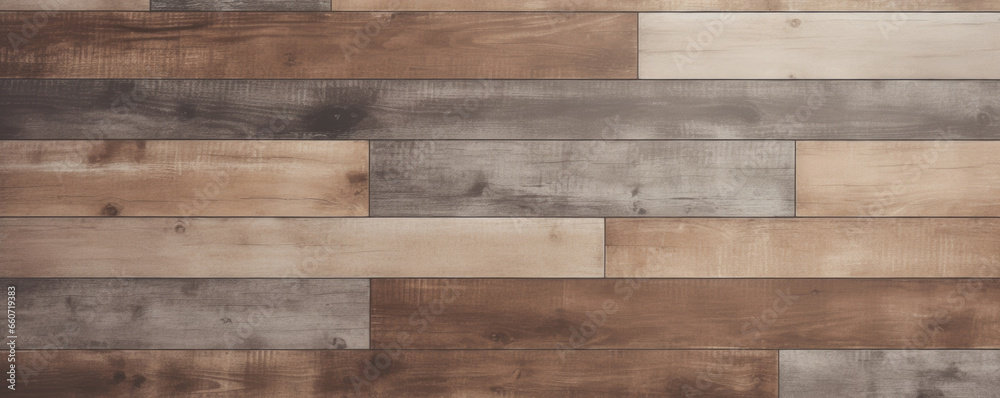 Naklejka premium Texture of woodgrain concrete in shades of brown and grey, creating a realistic imitation of natural wood. Its low maintenance and longlasting features make it a practical choice for flooring