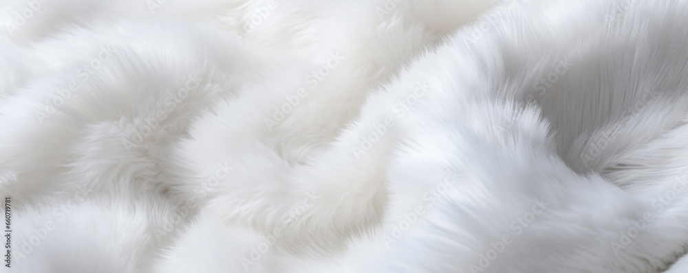 Texture of a white faux fur fabric with a long and soft pile, creating a cloudlike appearance. The fabric has a delicate and gentle feel, suitable for blankets and home decor. Texture of a white faux fur fabric with a long and soft pile, creating a cloudlike appearance. The fabric has a delicate and gentle feel, suitable for blankets and home decor.
