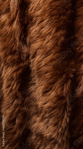 Closeup of a deep brown faux fur fabric with a short, velvety pile. The fabric has a sleek and compact texture, resembling that of real animal fur.