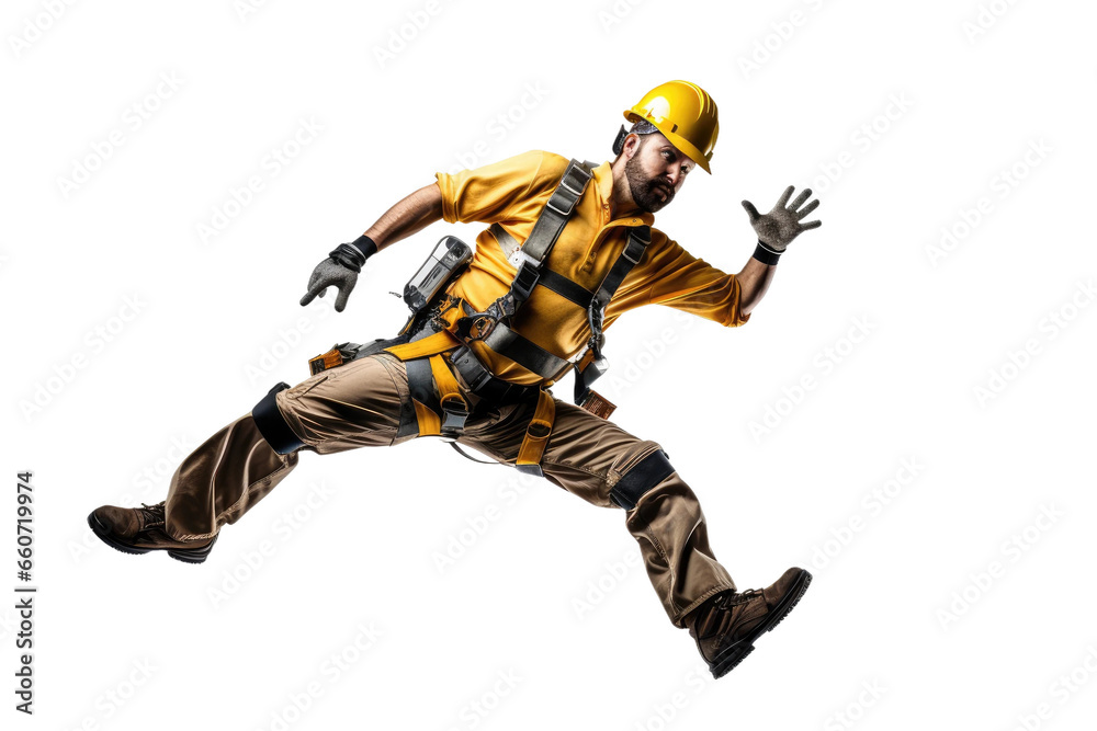 Construction Worker Soars on isolated background