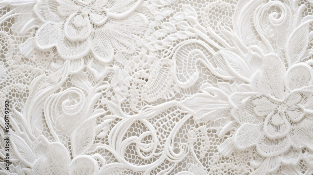 Closeup of a Parisian lace texture, with a mix of intricate swirls and intricate lacework. The lace is very fine and almost transparent, with a delicate and ethereal look. Closeup of a Parisian lace texture, with a mix of intricate swirls and intricate lacework. The lace is very fine and almost transparent, with a delicate and ethereal look.