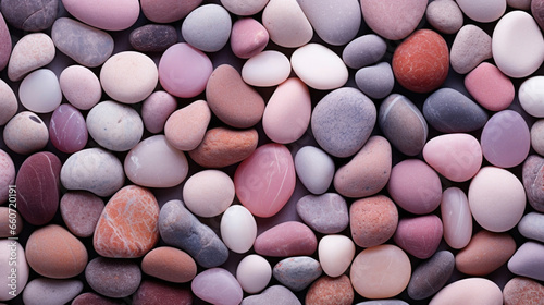 Closeup of a pebble stone with tiny, smooth pebbles in muted shades of pink and purple, adding a delicate and feminine touch to its overall texture.