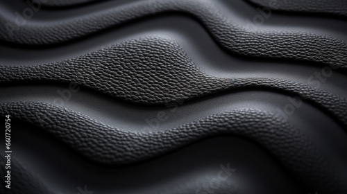 Closeup of a finegrained black rubber texture, almost velvetlike to the touch, with a matte finish.