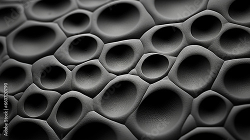 Closeup of a rubber surface with large  irregularly shaped bumps that are smooth to the touch. The surface is also slightly squishy and has a matte finish.