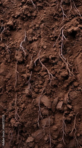 Texture of moist soil with earthworm trails weaving through it, creating a velvetlike appearance. The trails are slightly raised, adding to the plush texture of the soil.