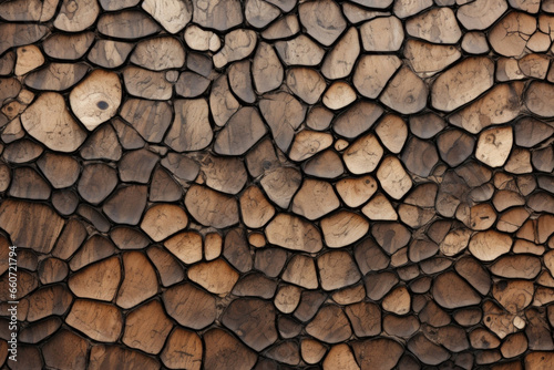 Texture of a tree bark featuring a natural mosaic of dark and light patches, resembling a puzzle. The surface is smooth but has a bumpy texture, adding depth to the unique pattern. The bark