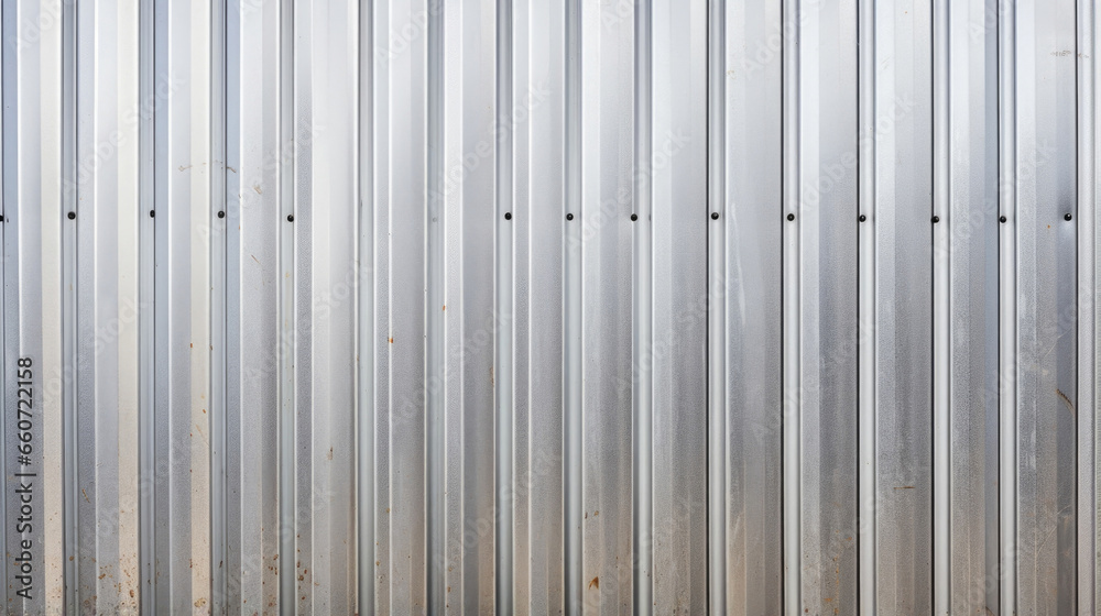 Closeup of galvanized corrugated metal siding, featuring a shiny and