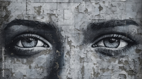 Texture of a street art mural featuring a largescale stencil of a face, with intricate details and shading. The smooth edges and fine lines create a realistic and lifelike texture.