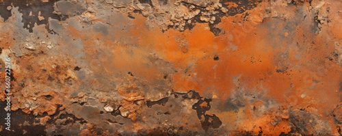 Closeup of heavily rusted iron, featuring a striking contrast between deep orange and dark brown patches.