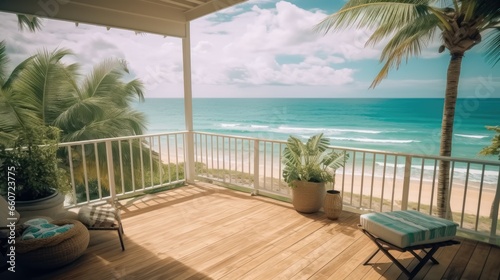 Outdoor beach villa balcony deck, with natural beach views