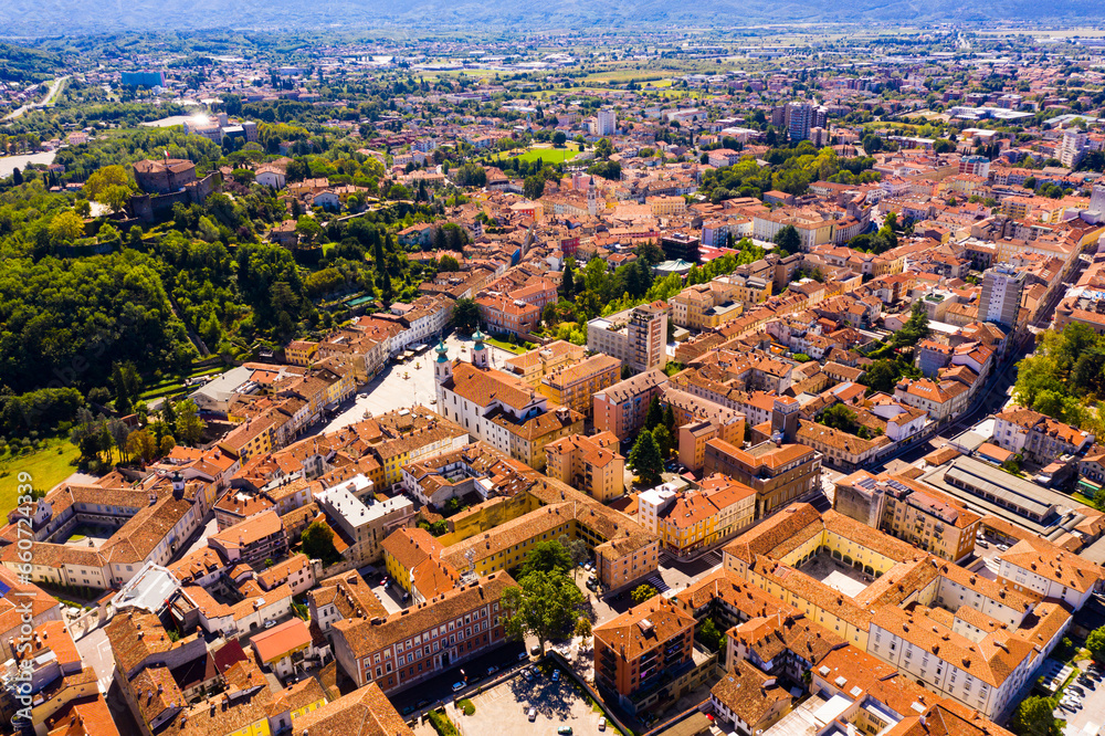 Panoramic view from drone on the city center Gorizia. Italy