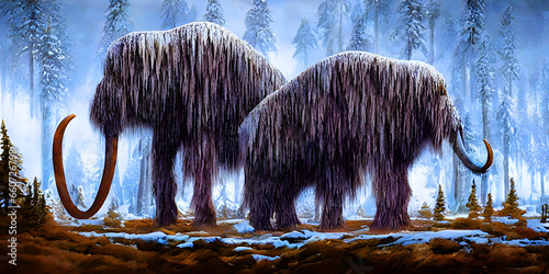 Fototapeta Naklejka Na Ścianę i Meble -  woolly mammoth extinct prehistoric animal elephant iceage glacial epoch frozen ice illustration