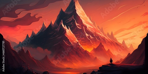 MTG artwork of a mountain by john avon red to orange gradient on middle  © Jamie