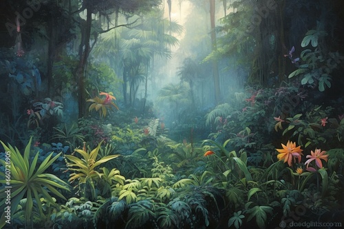 tropical forest painting. Generative AI © Adriel