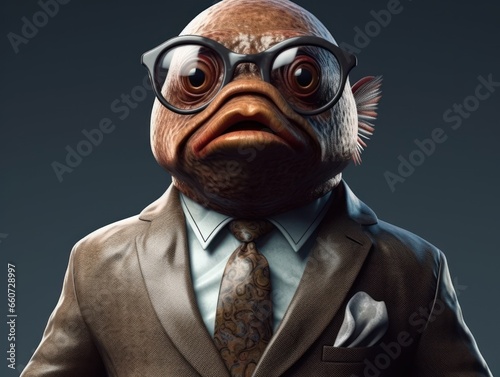Fish dressed in a business suit and wearing glasses © Denis Darcraft