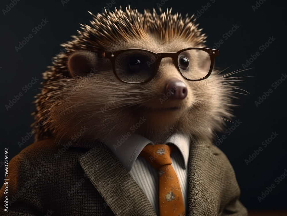 Hedgehog dressed in a business suit and wearing glasses Hedgehog dressed in a business suit and wearing glasses