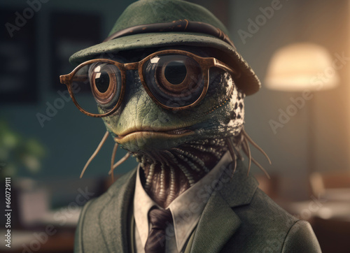 Grasshopper dressed in a business suit and wearing glasses © Denis Darcraft