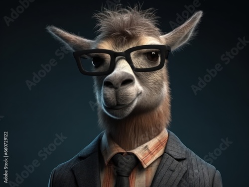 Guanaco dressed in a business suit and wearing glasses © Denis Darcraft