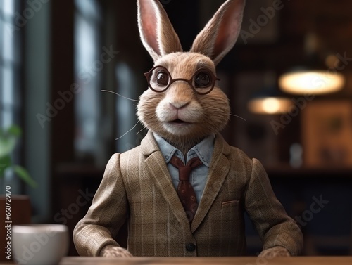 Hare dressed in a business suit and wearing glasses © Denis Darcraft